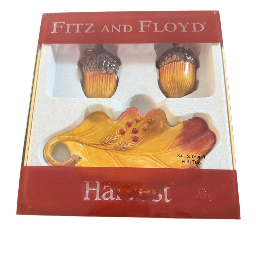 Fitz and Floyd Fall Harvest Salt Pepper Shakers Acorns Leaf Thanksgiving VTG